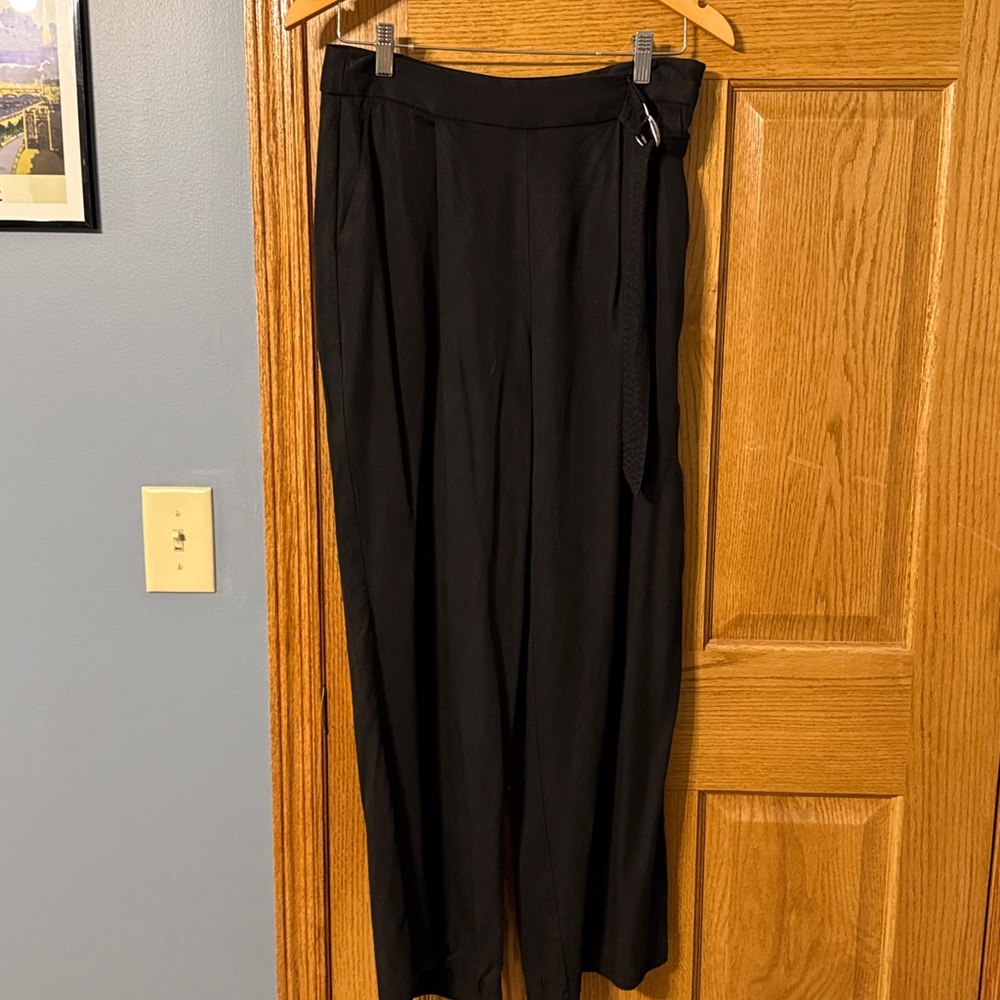 GAP Wide Leg Belted Black Trousers 100% Lyocell